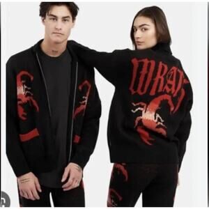 Spirit Jersey NWT Wrath Knit Scorpion Zip Up Cardigan Sweater Sz L Black Unisex